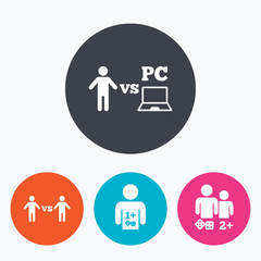 Gamer icons. Board and PC games players.