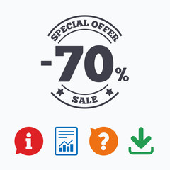 70 percent discount sign icon. Sale symbol.