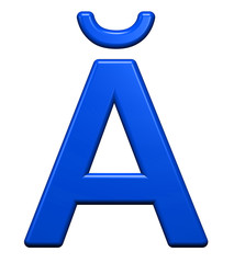 One letter from blue alphabet set, isolated on white. Computer generated 3D photo rendering.