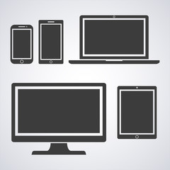 Set of display, laptop, tablet and mobile phones electronic device outline icons template. Vector illustration