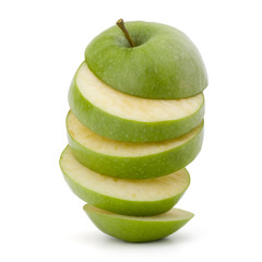 Green sliced apple isolated on white background cutout