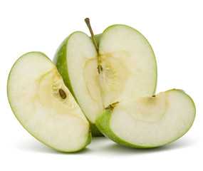 Green sliced apple isolated on white background cutout