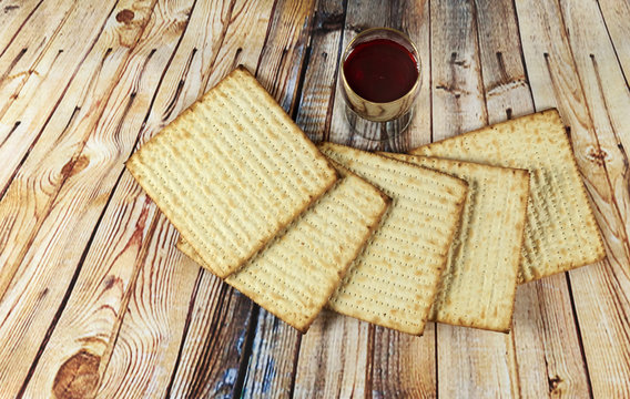 Still-life with wine and matzoh jewish passover bread