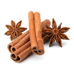 cinnamon stick and star anise spice isolated on white background
