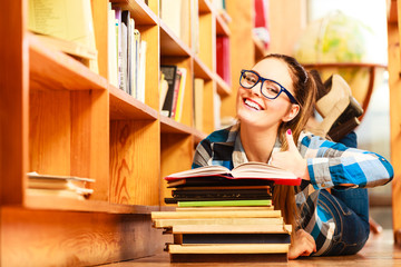 Woman student in college library