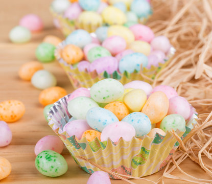 Colorful Easter Jelly Beans In Paper Cups