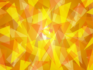 Abstract triangle shapes randomly layered, in fresh sunny yellow shades with bright center, graphic art, vector illustration in modern contemporary art design. Suitable as background texture pattern.