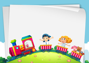 Obraz premium Paper design with children on the train