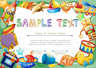 Obraz premium Diploma template with toys on border