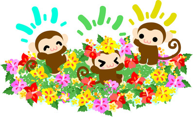 Obraz na płótnie Canvas Pretty monkeys of the flower garden