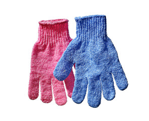 Pink and blue gloves isolated