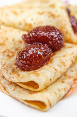 Pancakes with strawberry jam