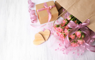 Beautiful romantic composition with flowers. St. Valentines Day background