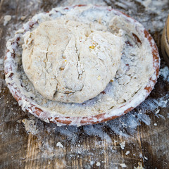 Bread kneaded by hand ready to be baked.