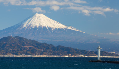 Mountain Fuji and sea at Shizuoka in winter season