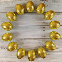 rendered golden eggs on the old planks