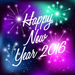 Happy New Year 2016 Greeting Card In Colorful Fireworks Theme : Vector Illustration