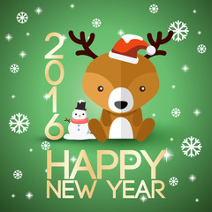 Adorable Baby Animal On 2016 New Year Greeting Card : Vector Illustration