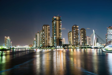 Fototapeta na wymiar View of Tokyo Sumida river from Eitai bridge in Japan
