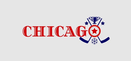 Image relative to canada and usa hockey. Chicago city name with built in emblem