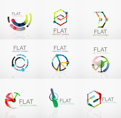 Logo collection - abstract minimalistic linear flat design. Business hi-tech geometric symbols, multicolored segments lines