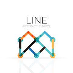 Linear abstract logo, connected multicolored segments of lines geometrical figure