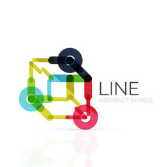 Linear abstract logo, connected multicolored segments of lines geometrical figure