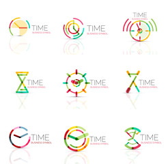 Linear time abstract logo set, connected multicolored segments