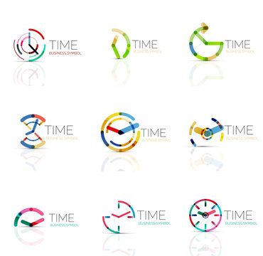 Linear time abstract logo set, connected multicolored segments