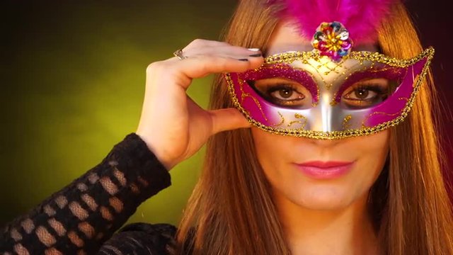 Woman face with carnival mask 4K