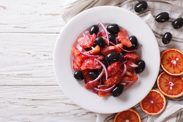 Fresh salad of Sicilian red orange horizontal top view 
