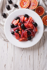 Fresh salad of Sicilian red orange Vertical top view 
