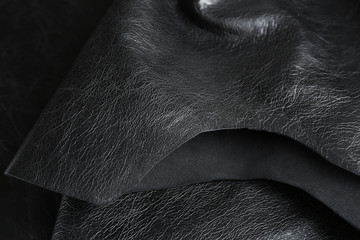 Black leather texture close up