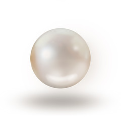 Single pearl isolated on white background with drop shadow