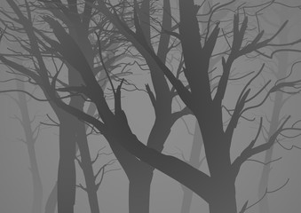 Silhouette illustration of a misty dark woods