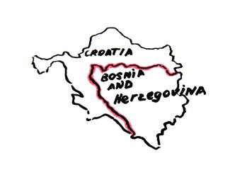 Map of Croatia and Bosnia and Herzegovina - territorial dispute concept