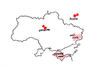 Map of Ukraine and Russia - territorial dispute concept
