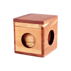 Wooden block game in wooden box isolated on white