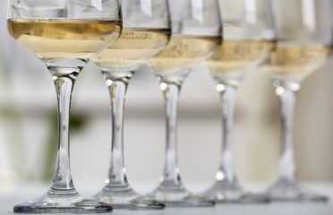 Glasses of white wine closeup