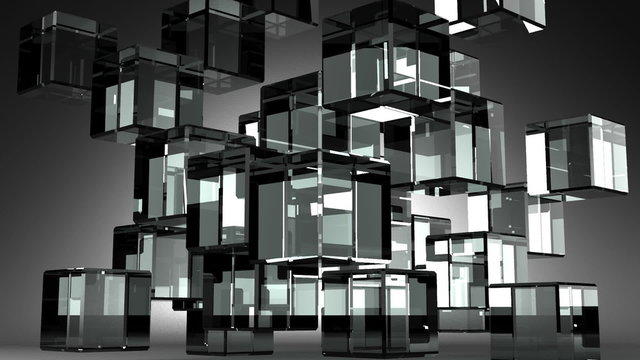 Glass Cubes Abstract On Black Background