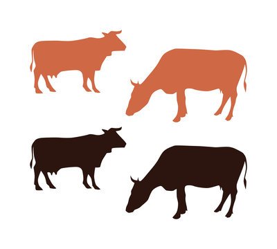 Silhouette of Cows, Vector Illustrations of domestic