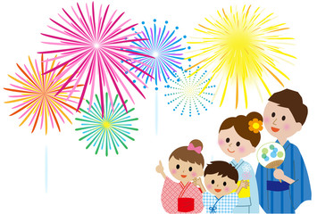 家族　浴衣　花火