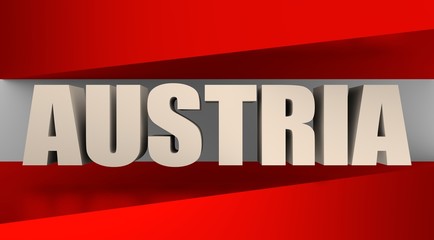 Austria flag design concept. 3d shapes and country name. Image relative to travel and politic themes