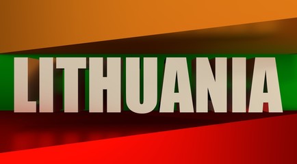 Lithuania flags design concept. 3d shapes and country name. Image relative to travel and politic themes