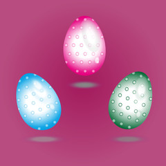 Set three eggs of glass with dots
A set of three eggs of glass with a pattern of dots on a pastel background
