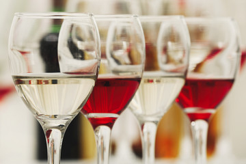 Glasses with different kind of wine, closeup