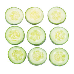 Cucumber and slices isolated over white background