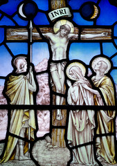 Fototapeta premium Crucifixion of Jesus Christ (Good Friday) in stained glass