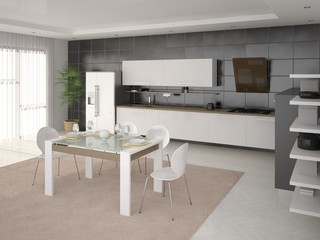 Spacious comfortable kitchen in a modern style.