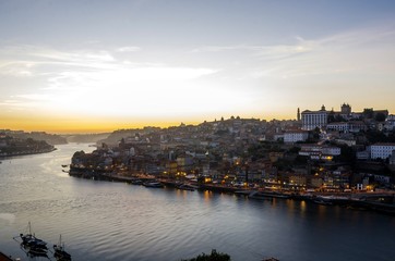 Naklejka premium Porto view, Portugal (view of Ribeira and Douro river) before dusk